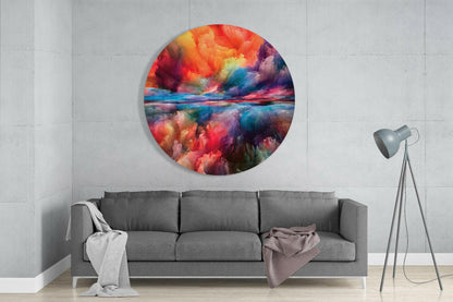 Fiery Orange Blue Cloud Round Glass Wall Art