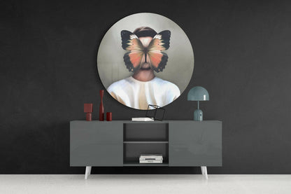 Round Butterfly Face Pastel Portrait Glass Wall Art