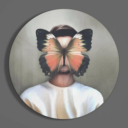 Round Butterfly Face Pastel Portrait Glass Wall Art