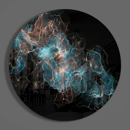 Round Teal Copper Marble Smoke Glass Wall Art