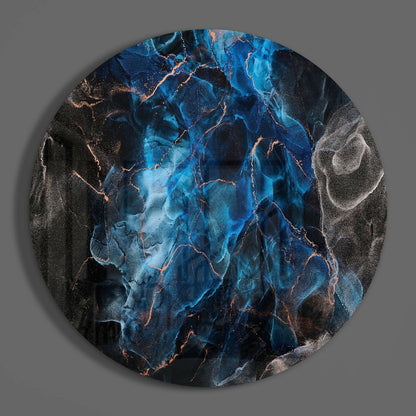 Deep Blue Marble Copper Veins Glass Wall Art
