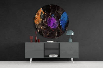 Purple Blue Gold Ink Round Glass Wall Art