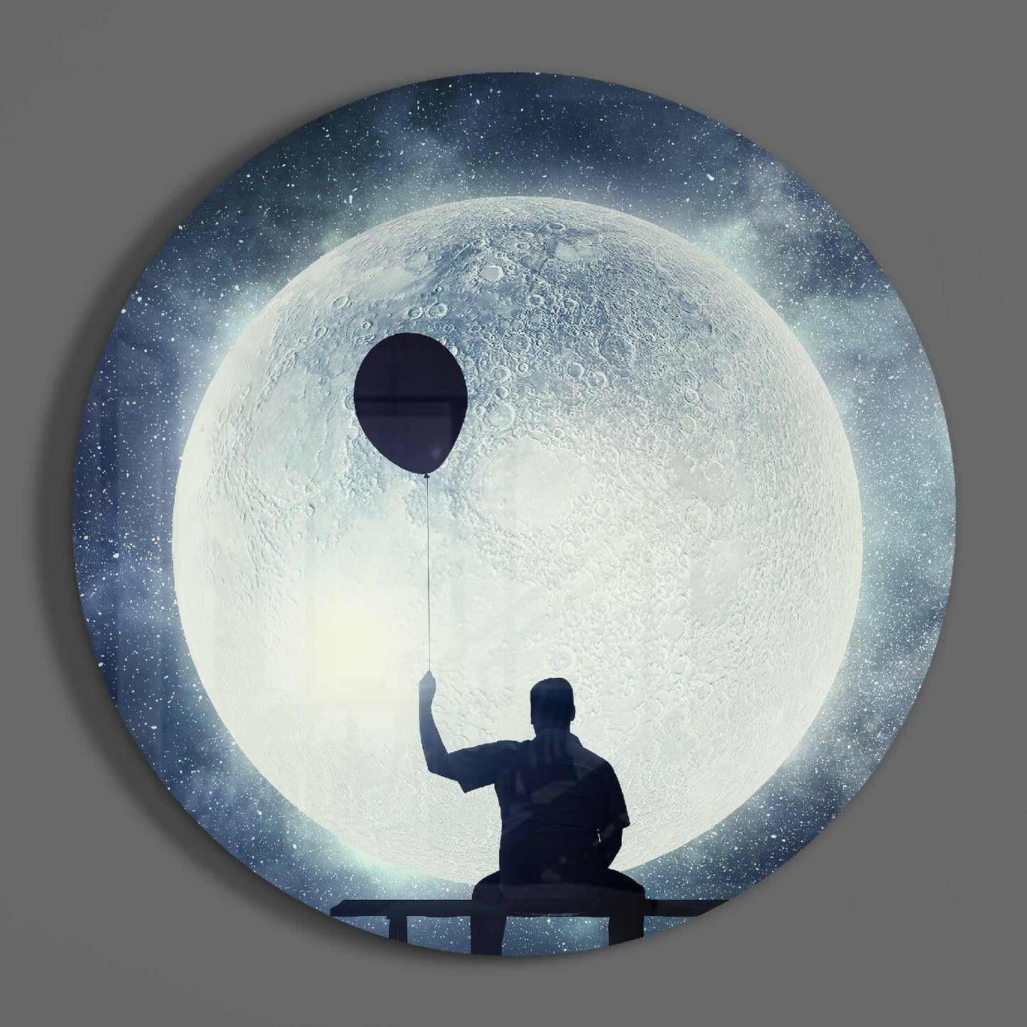 Round Balloon String Bench Moonscape Glass Wall Art