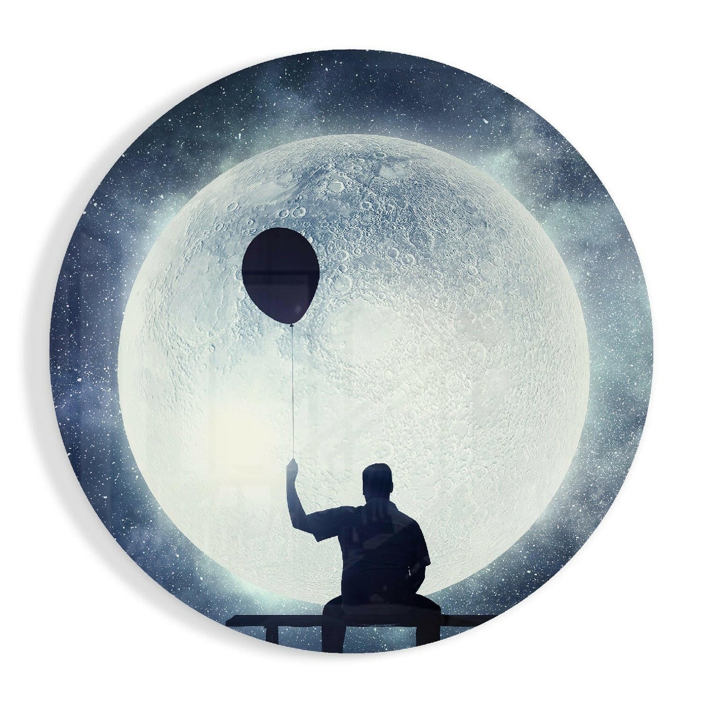 Round Balloon String Bench Moonscape Glass Wall Art
