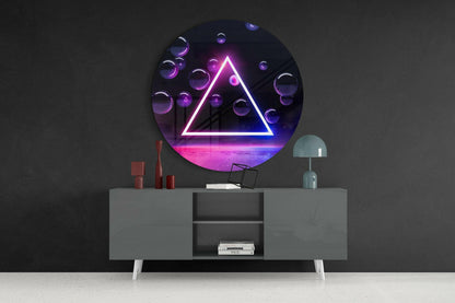 Neon Triangle Floating Purple Orbs Glass Wall Art