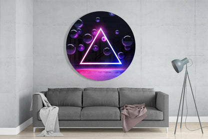 Neon Triangle Floating Purple Orbs Glass Wall Art