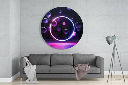 White Neon Circle Violet Bubbles Glass Wall Art
