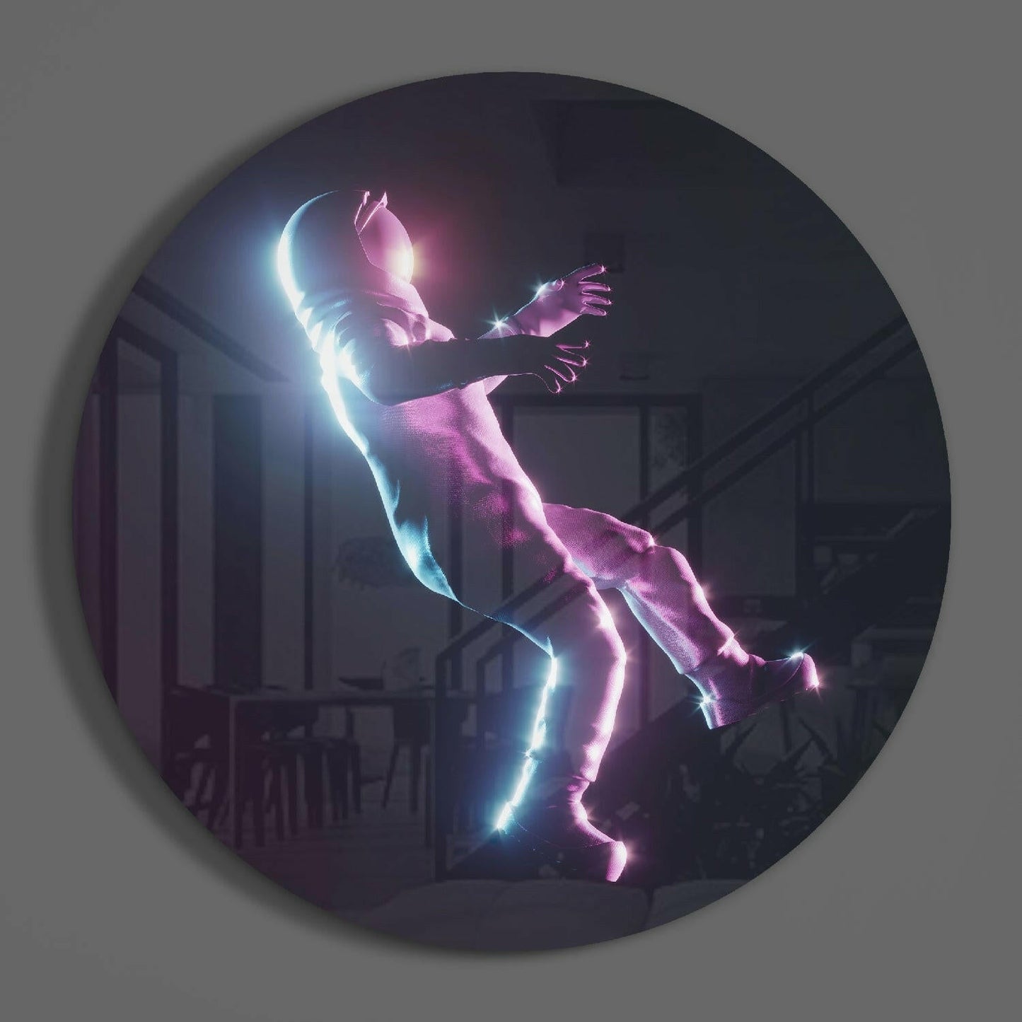 Neon Glow Falling Figure Glass Wall Art