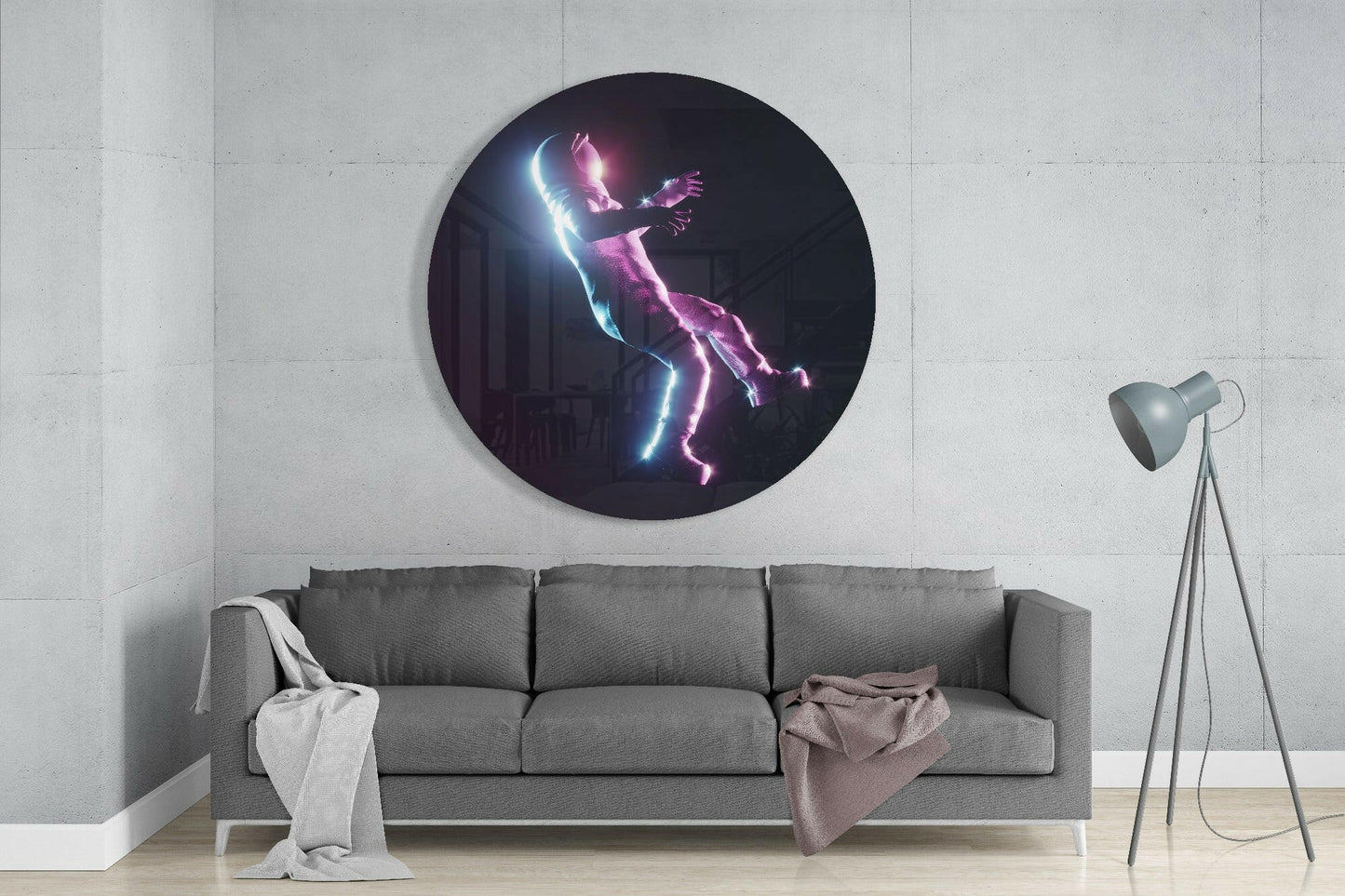 Neon Glow Falling Figure Glass Wall Art