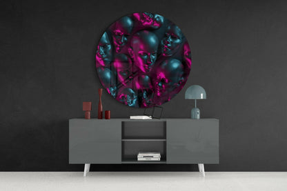 Neon Pink Teal Mannequin Heads Round Glass Wall Art