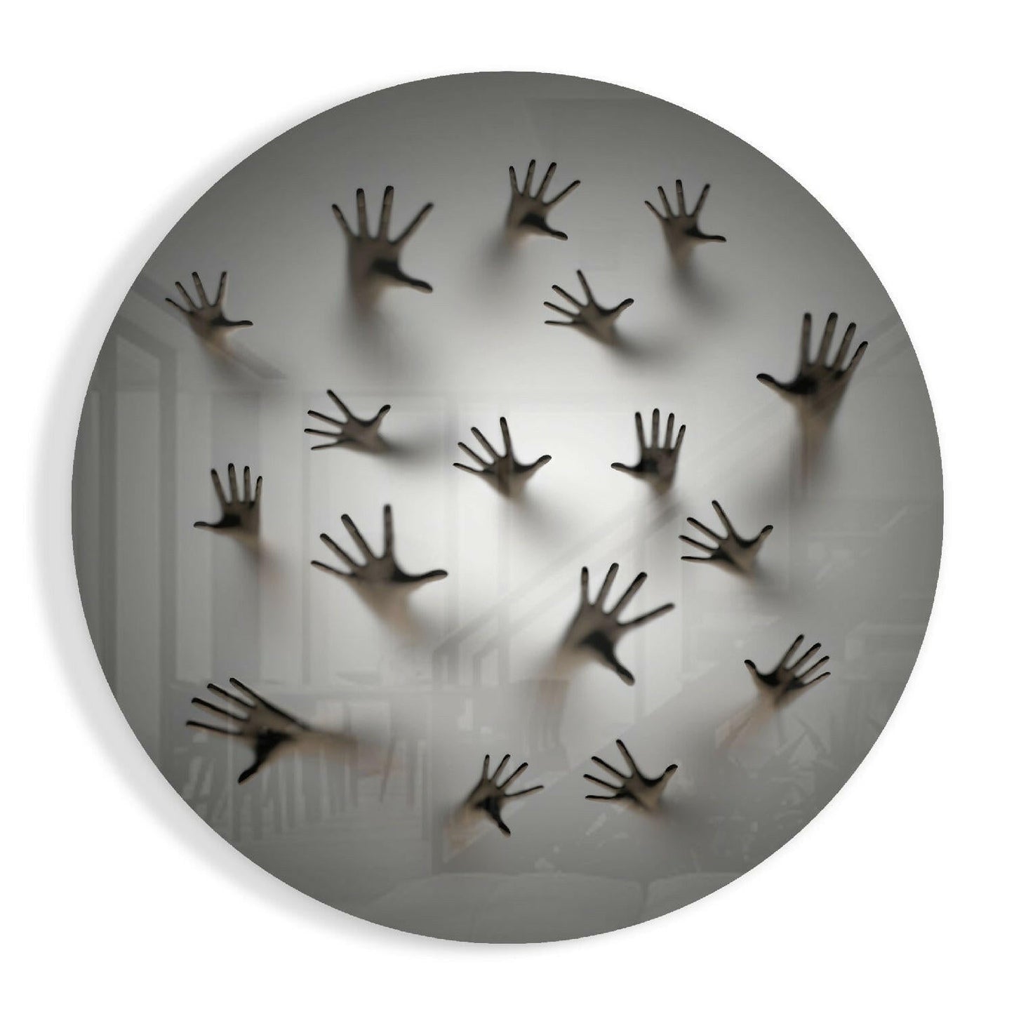 Round Ghost Hands Behind Screen Glass Wall Art