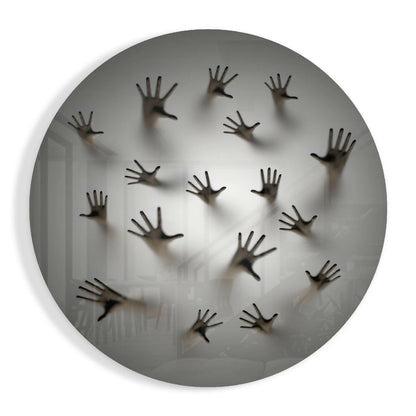 Round Ghost Hands Behind Screen Glass Wall Art