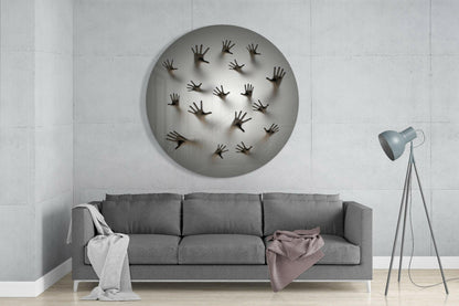 Round Ghost Hands Behind Screen Glass Wall Art