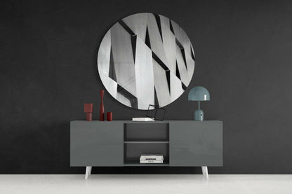 Silver Angular Geometric Slats Glass Wall Art