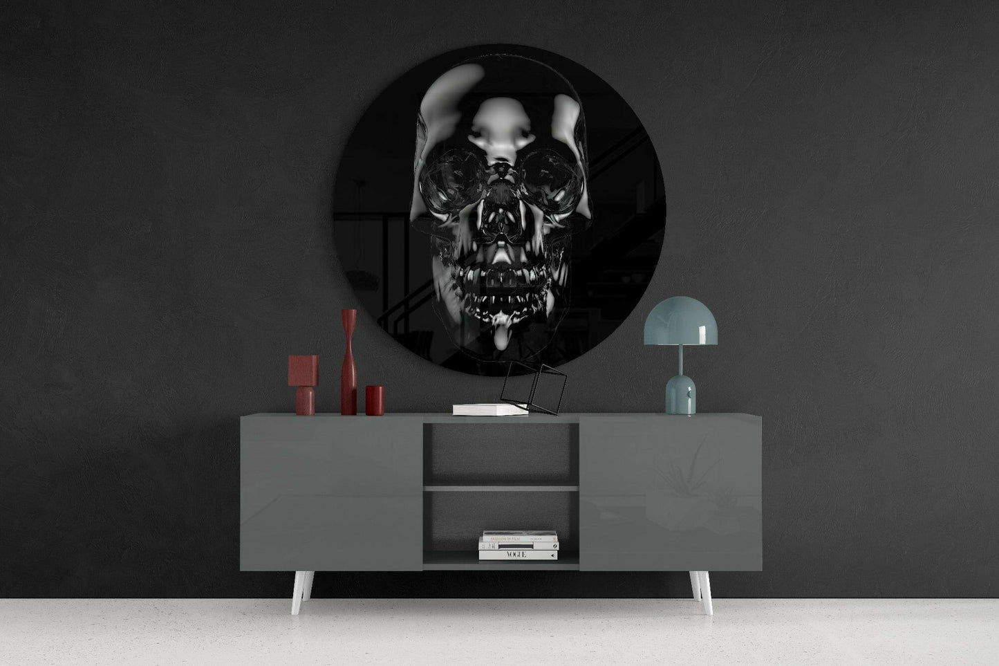 Black Obsidian Reflective Skull Glass Wall Art