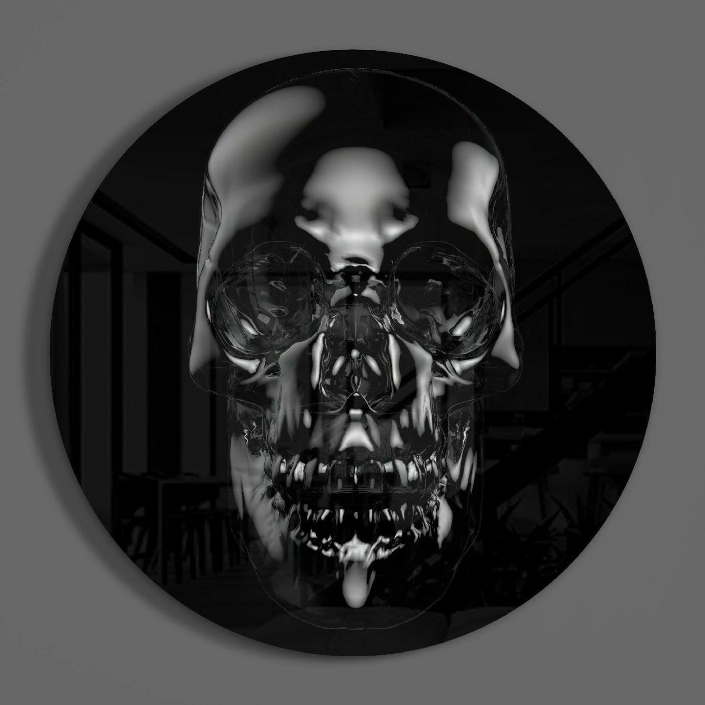 Black Obsidian Reflective Skull Glass Wall Art