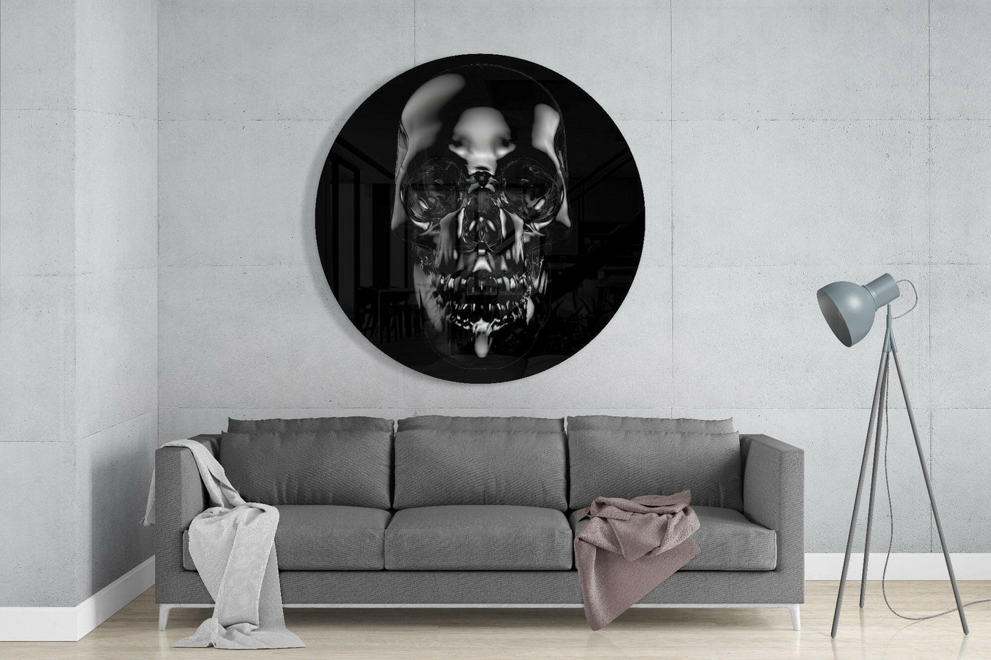 Black Obsidian Reflective Skull Glass Wall Art