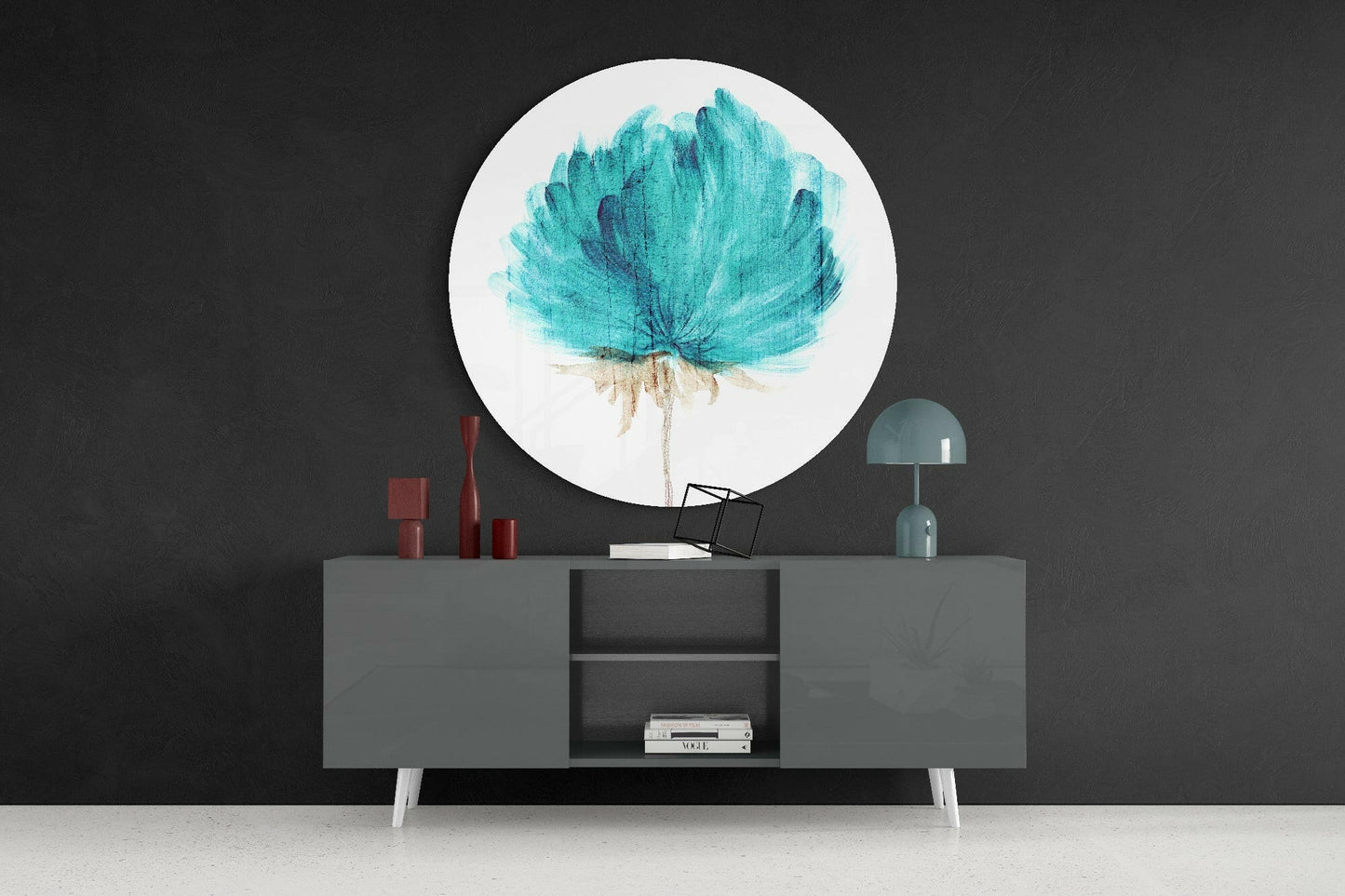 Teal Watercolor Bloom Flower Glass Wall Art