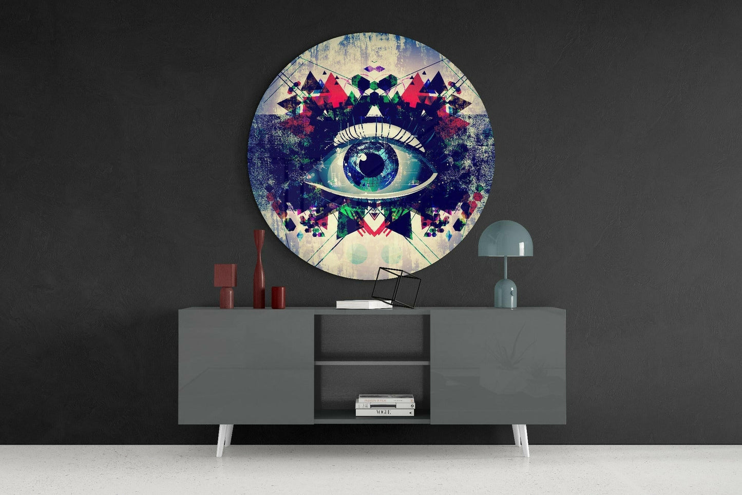 Round Geometric Mosaic Blue Eye Glass Wall Art