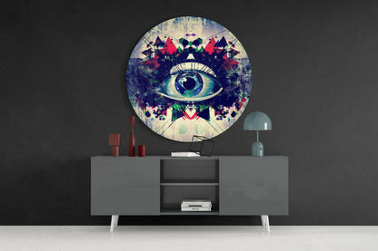 Round Geometric Mosaic Blue Eye Glass Wall Art