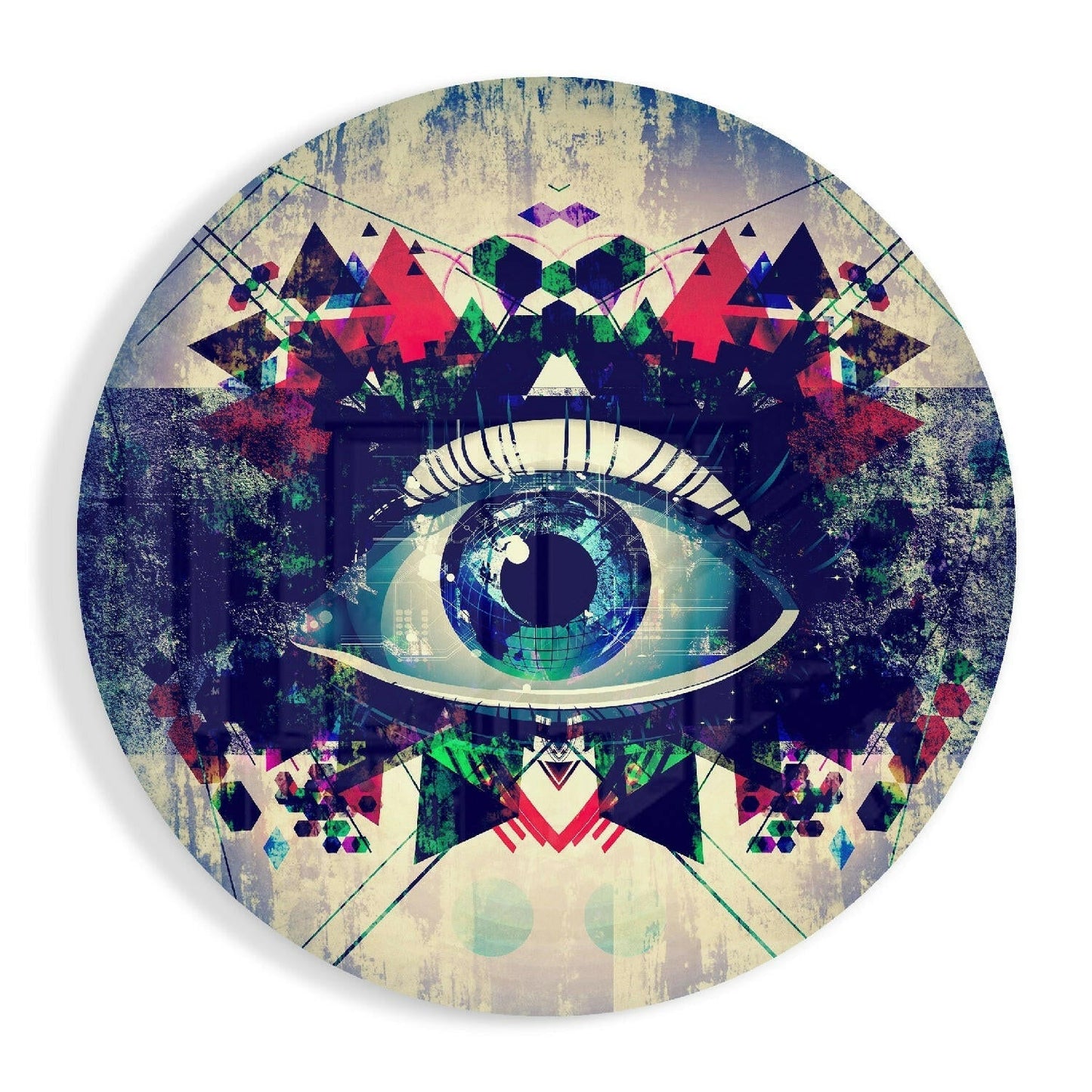 Round Geometric Mosaic Blue Eye Glass Wall Art