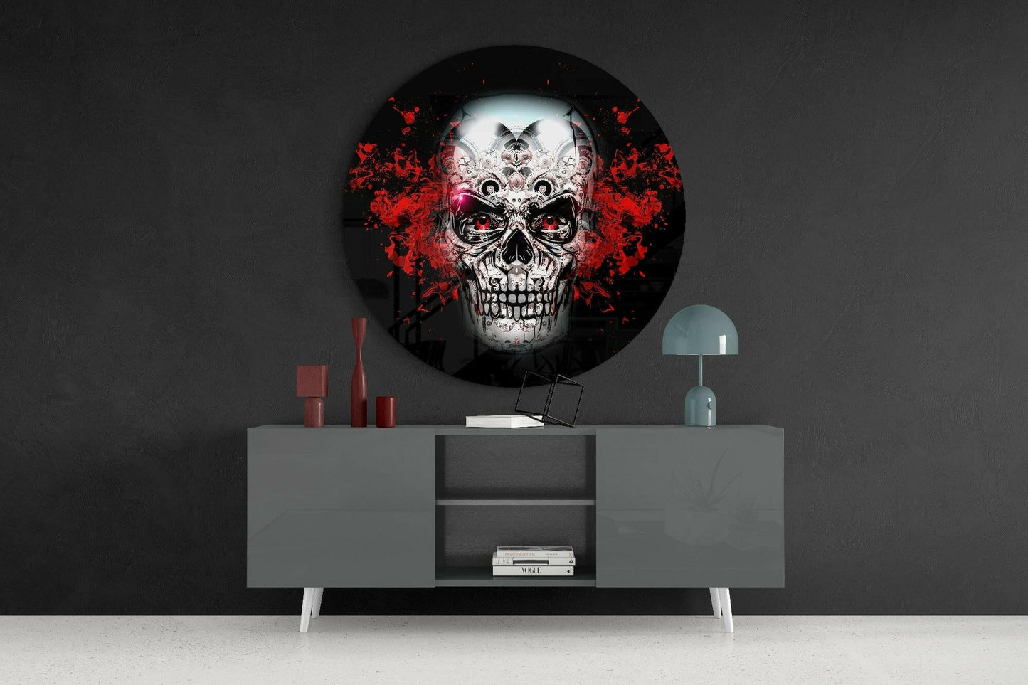 Crimson Eyes Sugar Skull Glass Wall Art