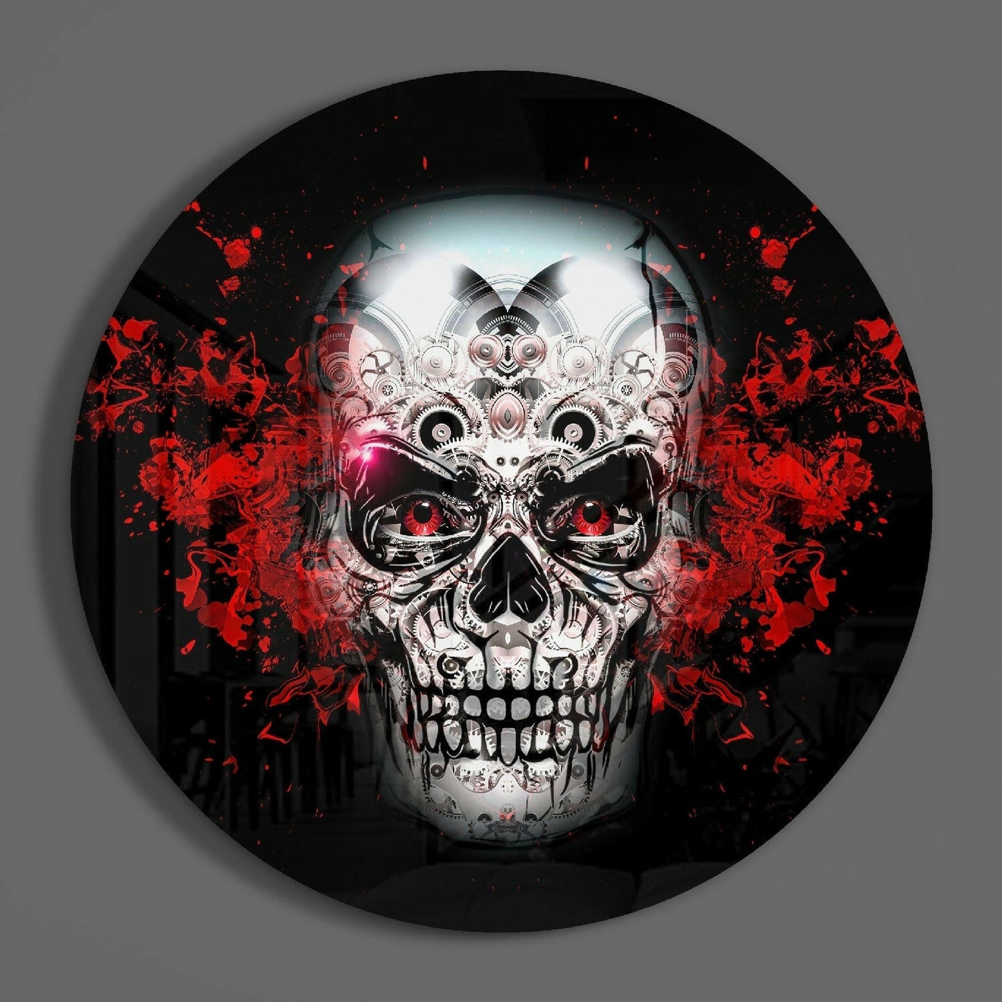 Crimson Eyes Sugar Skull Glass Wall Art