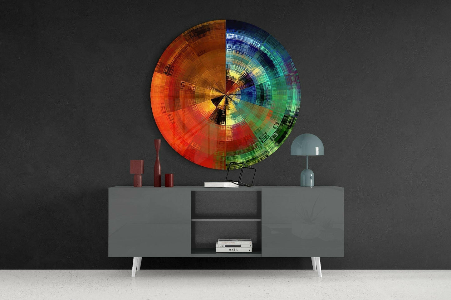 Round Spectrum Fan Pixel Wheel Glass Wall Art