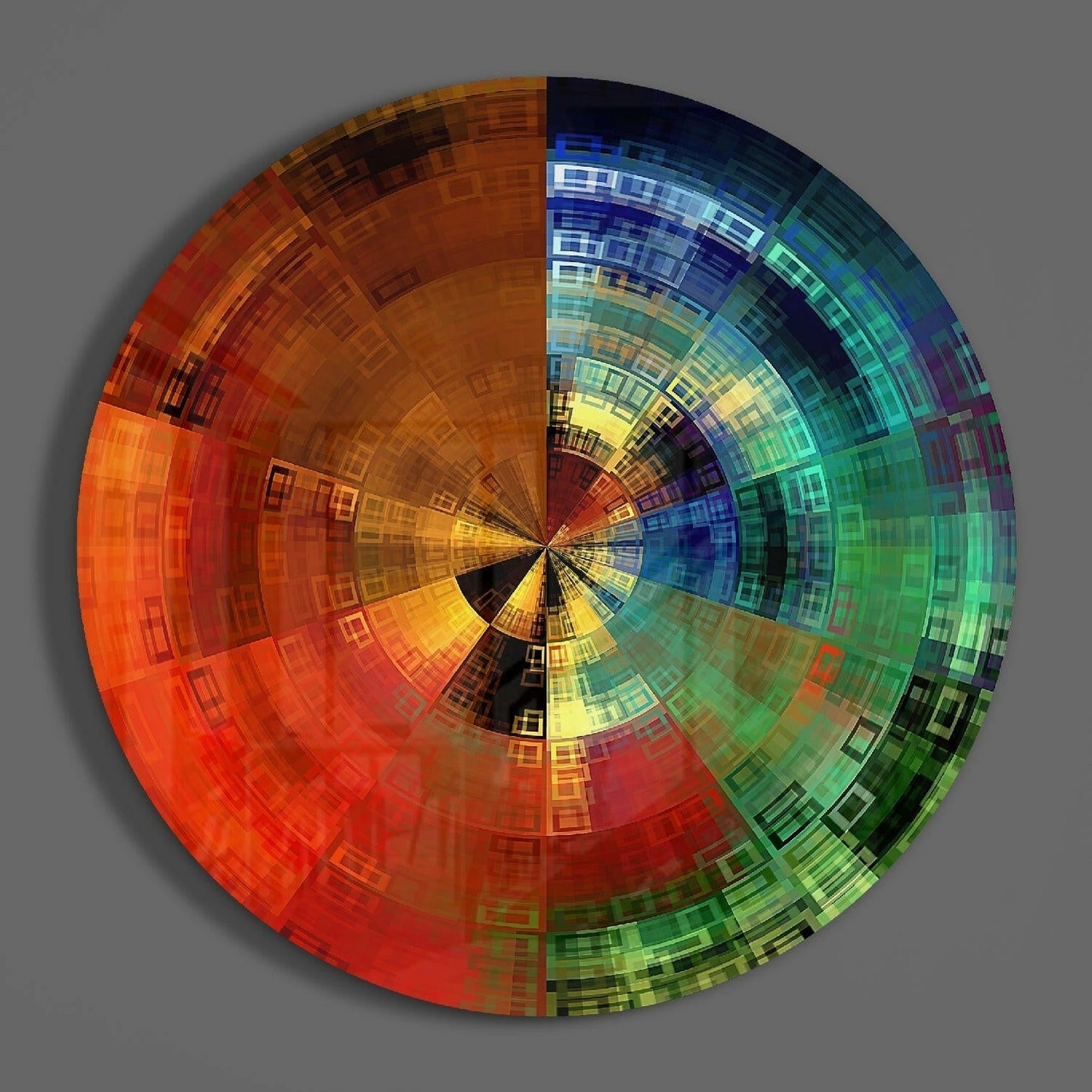 Round Spectrum Fan Pixel Wheel Glass Wall Art