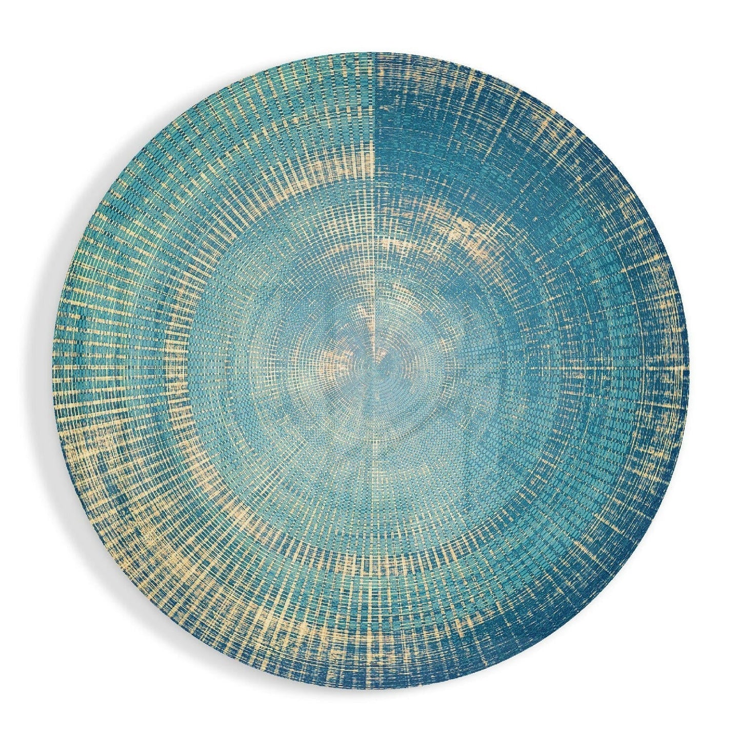 Teal Woven Concentric Rings Glass Wall Art