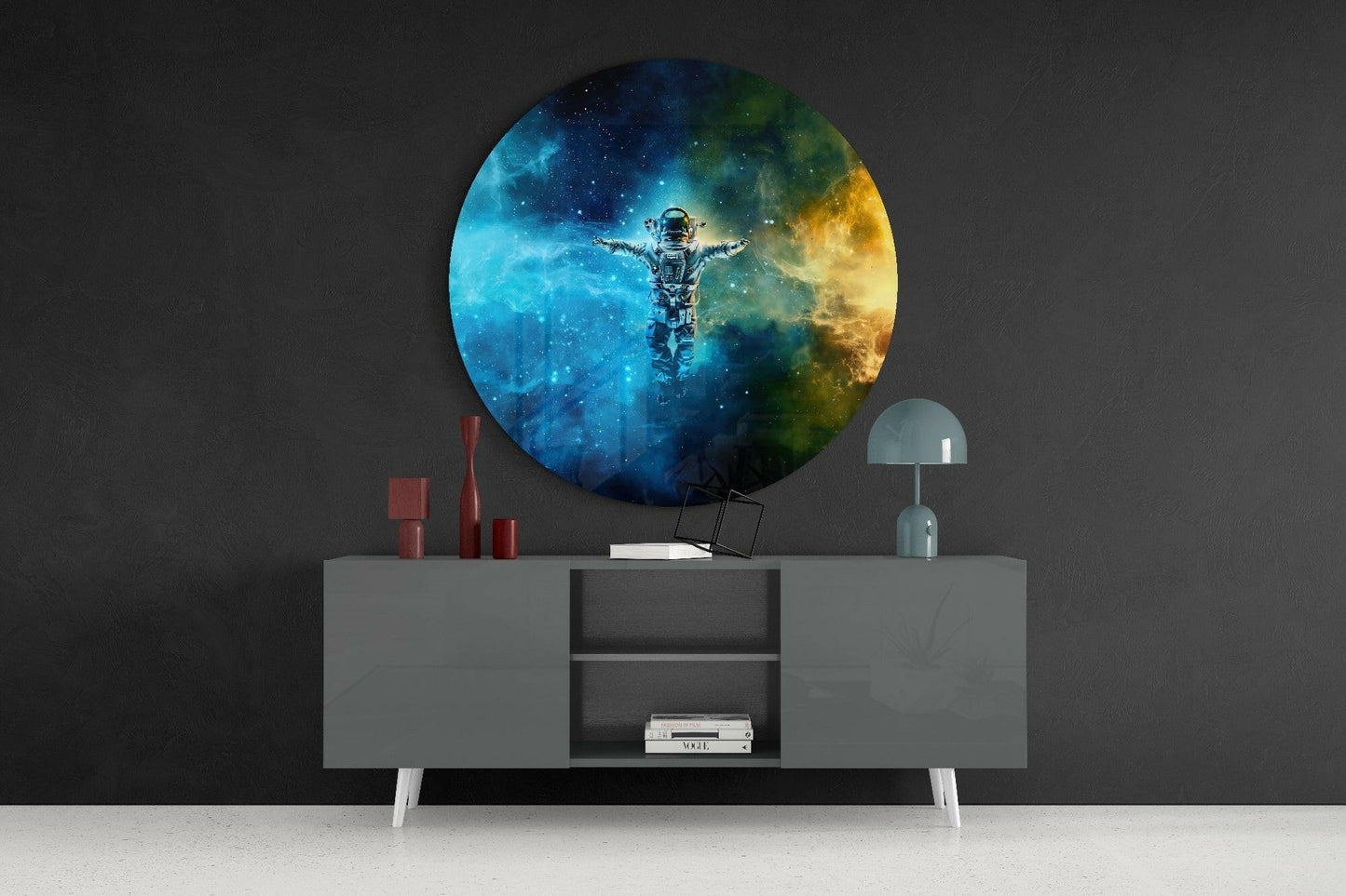 Teal Gold Cosmos Astronaut Glass Wall Art
