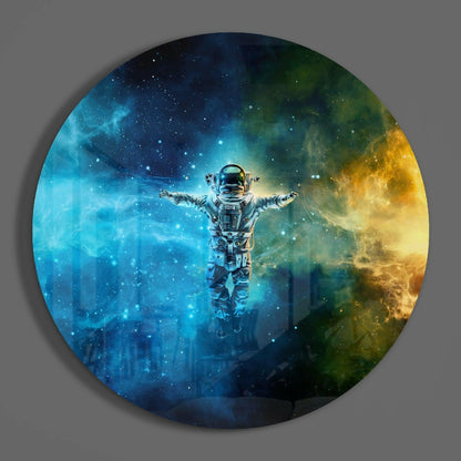 Teal Gold Cosmos Astronaut Glass Wall Art