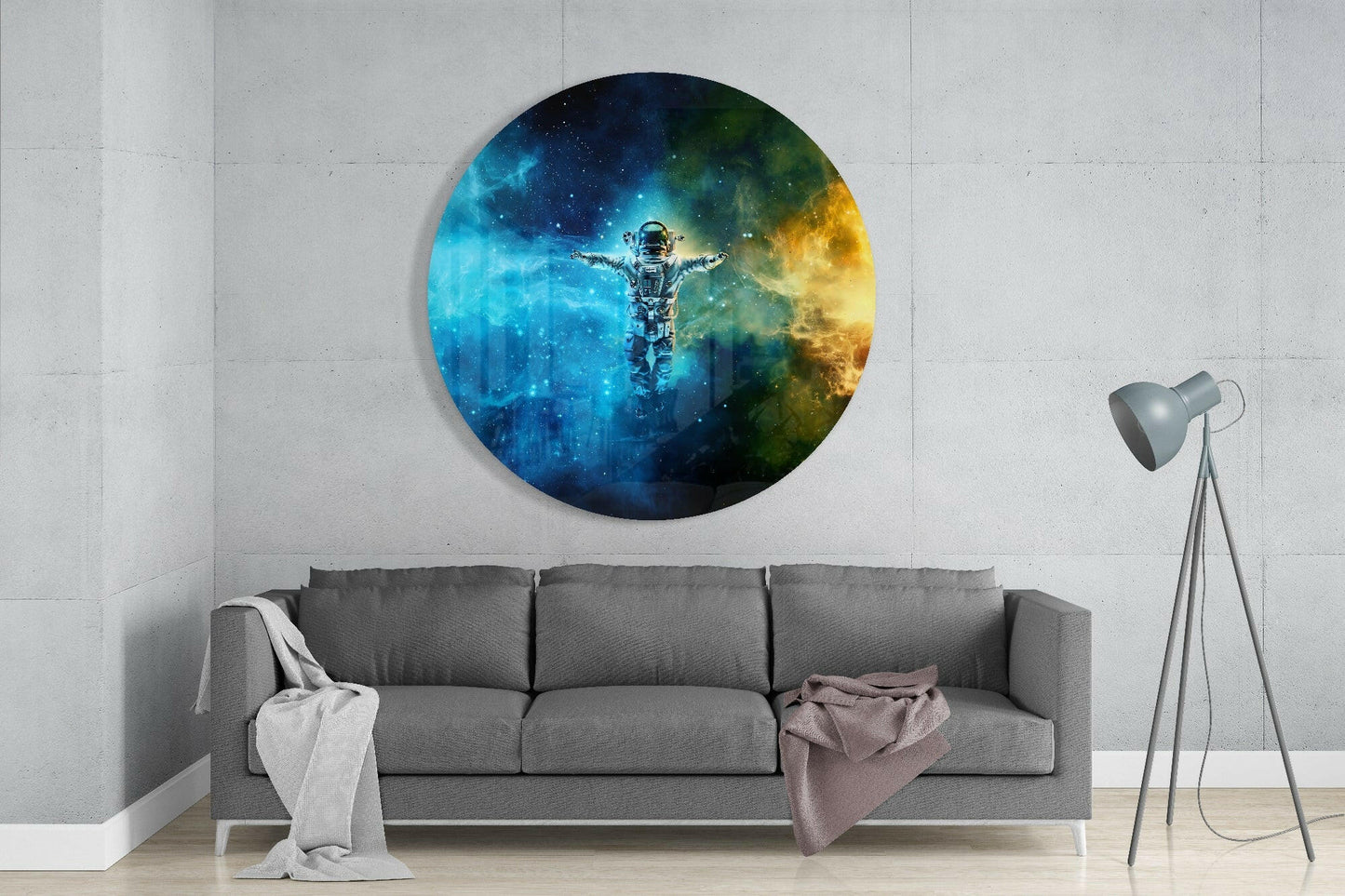 Teal Gold Cosmos Astronaut Glass Wall Art