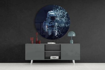 Glitch Pixel Astronaut Glass Wall Art