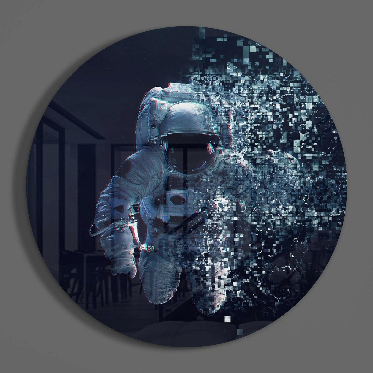 Glitch Pixel Astronaut Glass Wall Art