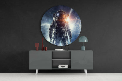 Moonrise Astronaut Portrait Glass Wall Art