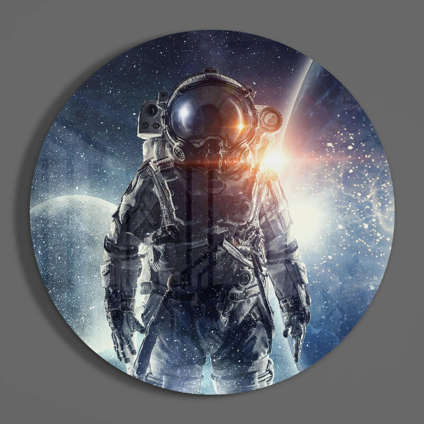 Moonrise Astronaut Portrait Glass Wall Art