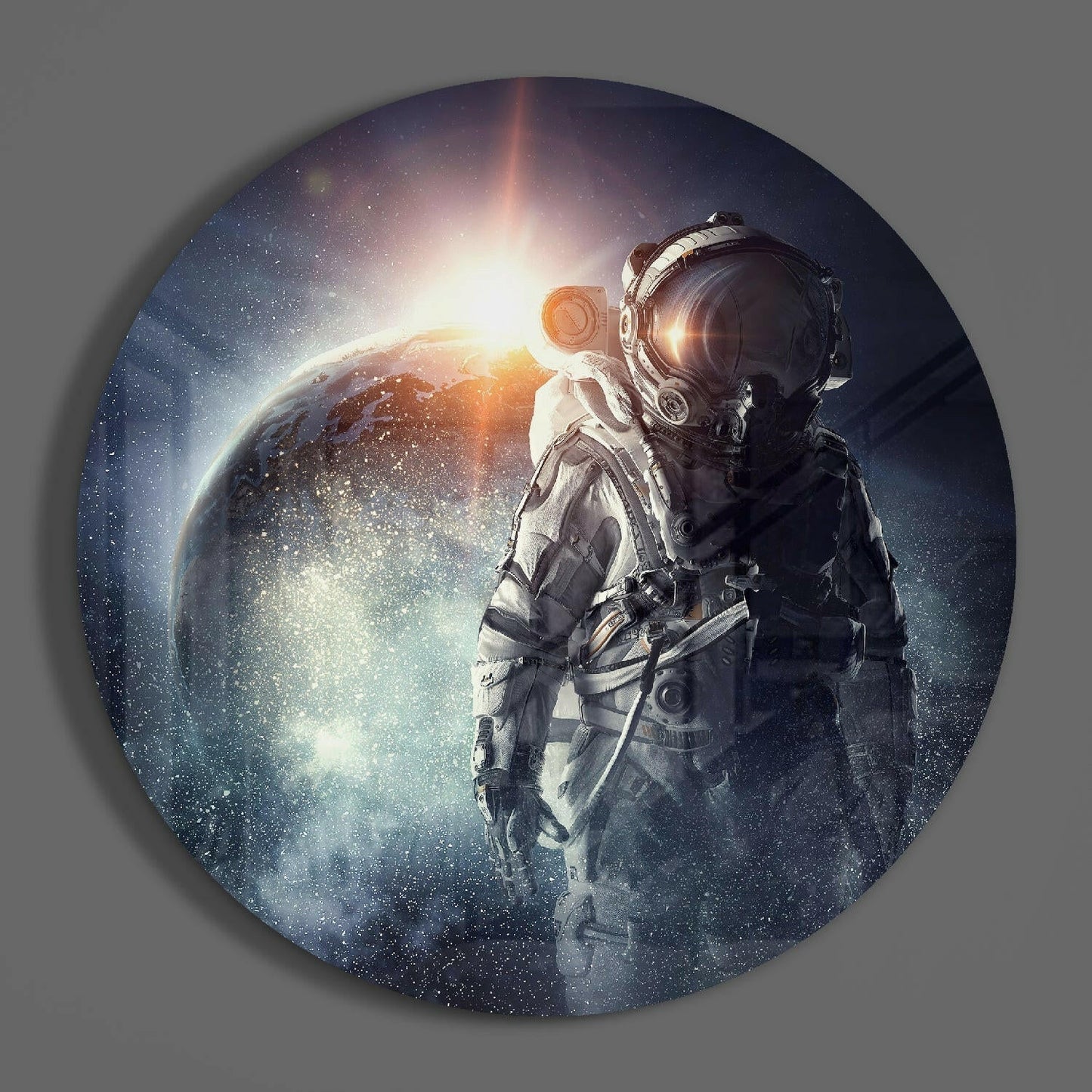 Planet Gazing Astronaut Glass Wall Art
