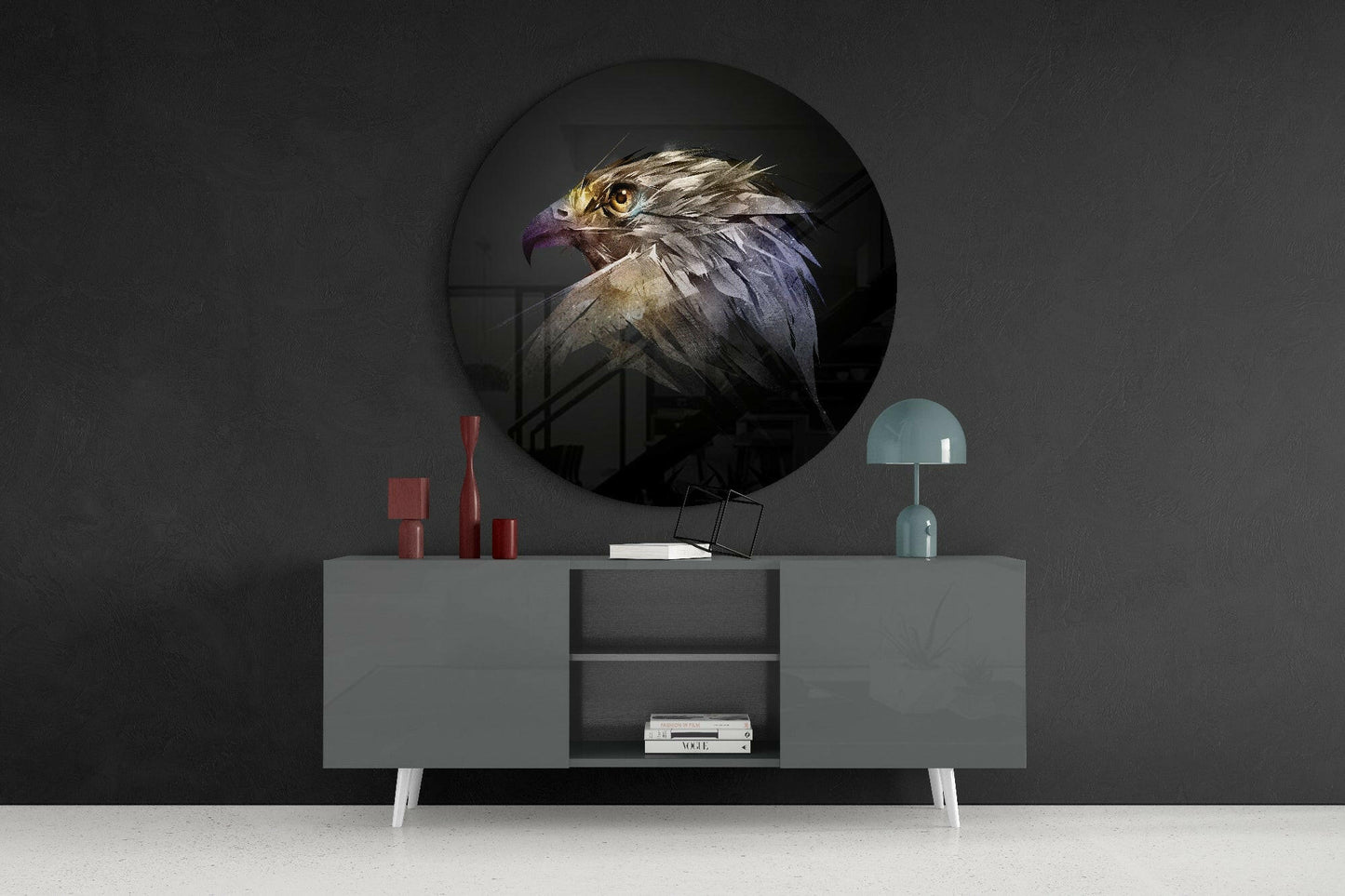 Charcoal Round Shattered Falcon Glass Wall Art