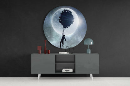 Round Moon Balloon Cluster Flight Glass Wall Art