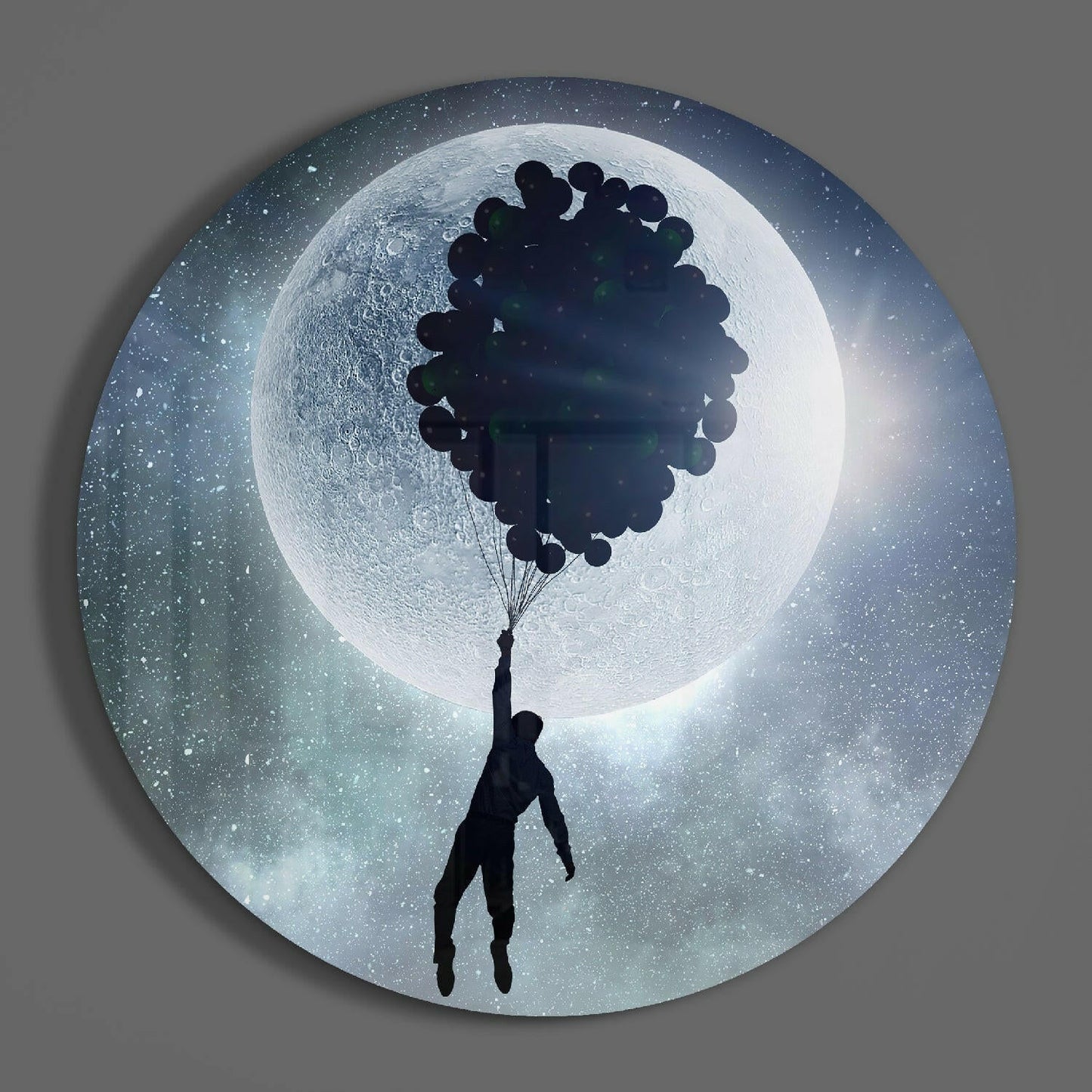 Round Moon Balloon Cluster Flight Glass Wall Art