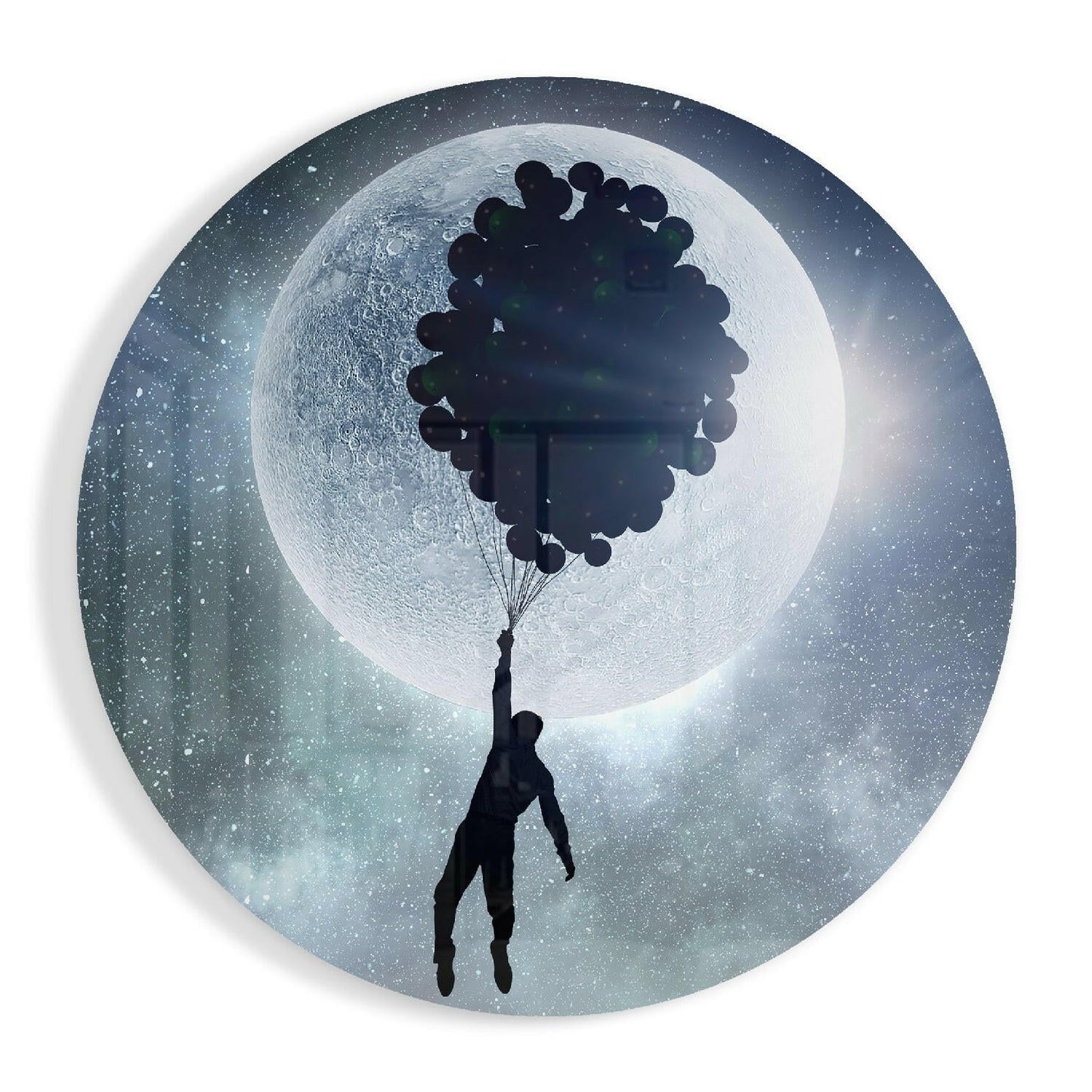 Round Moon Balloon Cluster Flight Glass Wall Art