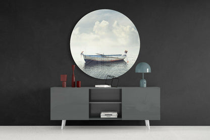 Circular Dreamy Sea Boat Scene Glass Wall Art