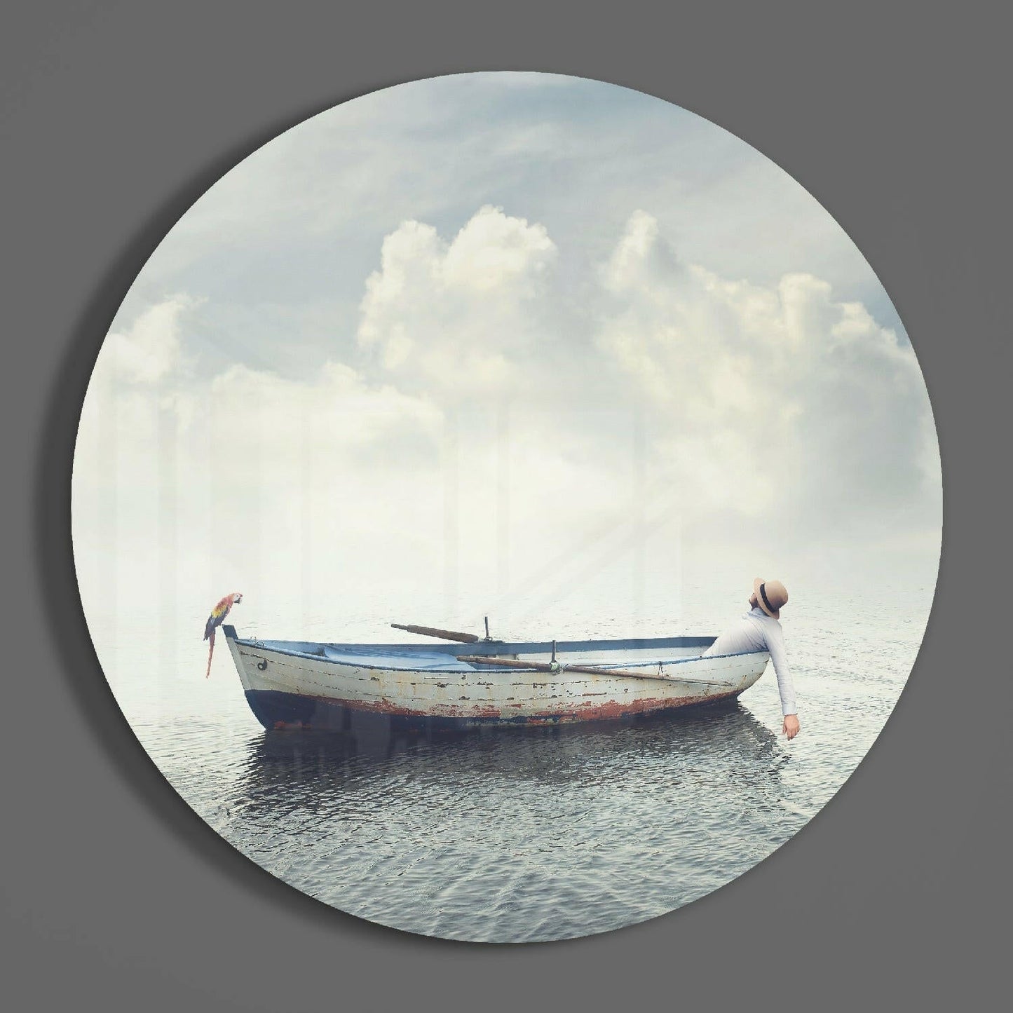 Circular Dreamy Sea Boat Scene Glass Wall Art