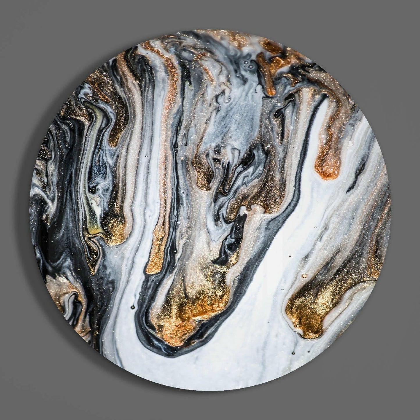 Round Gold Drip Black Marble Glass Wall Art