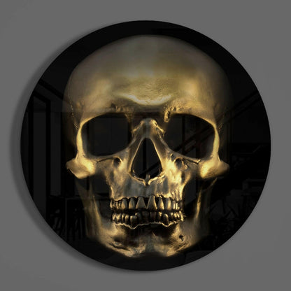Bronze Gold Skull Glass Wall Art