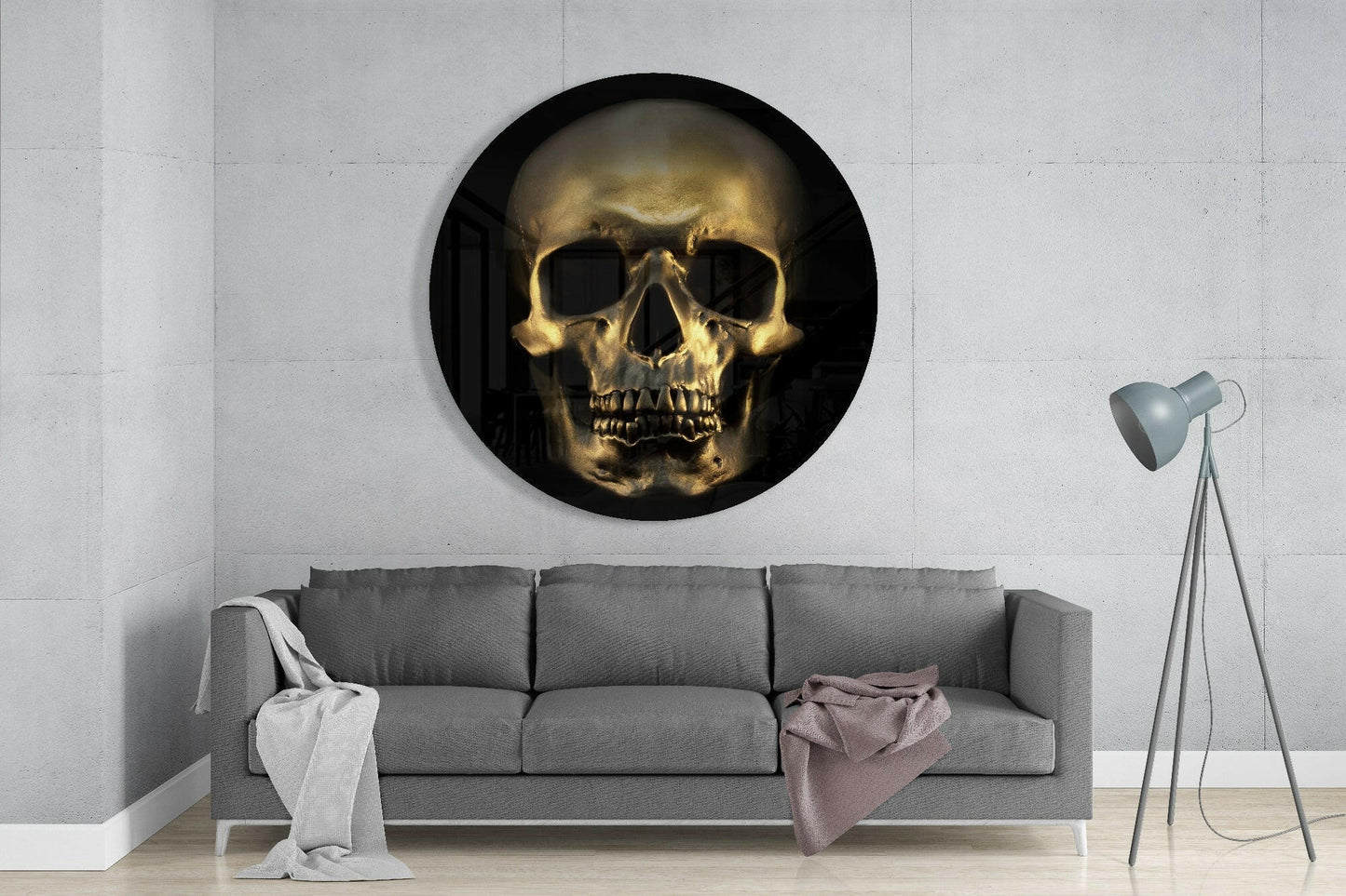 Bronze Gold Skull Glass Wall Art