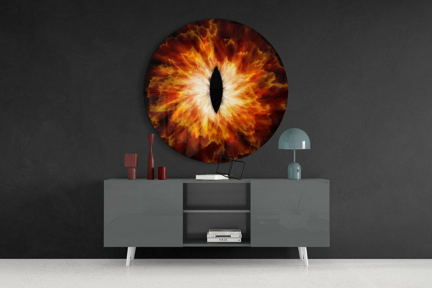 Blazing Amber Eye Explosion Glass Wall Art
