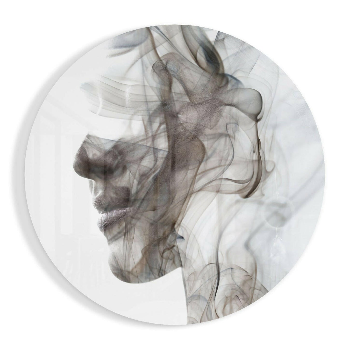 Wispy Gray Smoke Face Profile Glass Wall Art