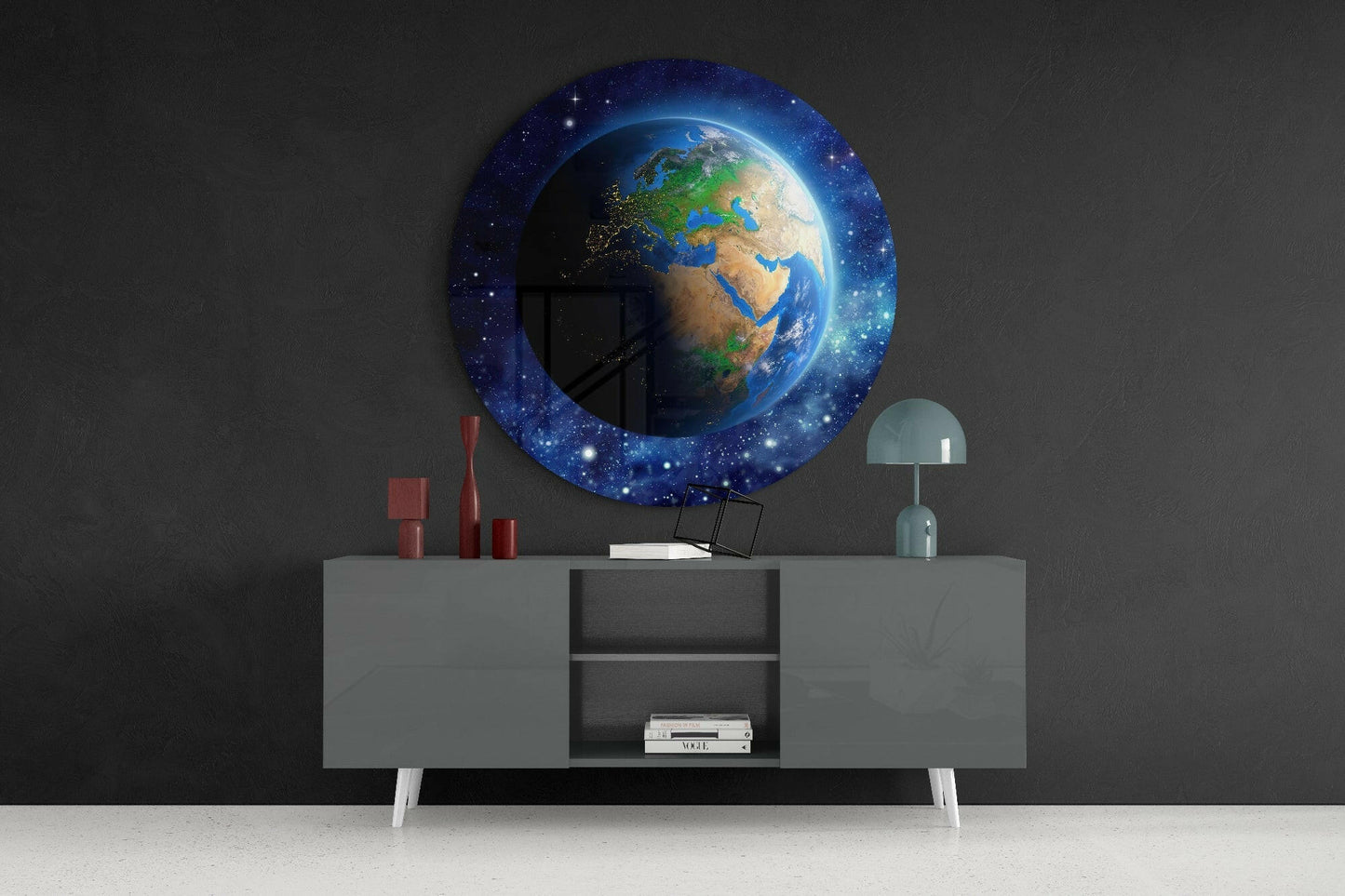 Earth From Space Stars Glass Wall Art